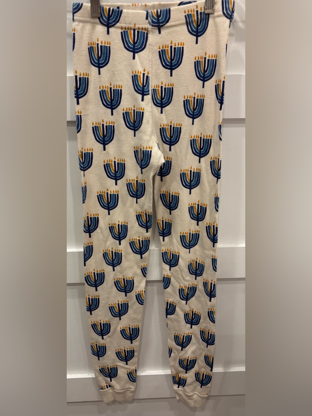 Hanna Andersson Cream 100% Organic Cotton Hanukkah PJ Bottoms w/ Menorahs
